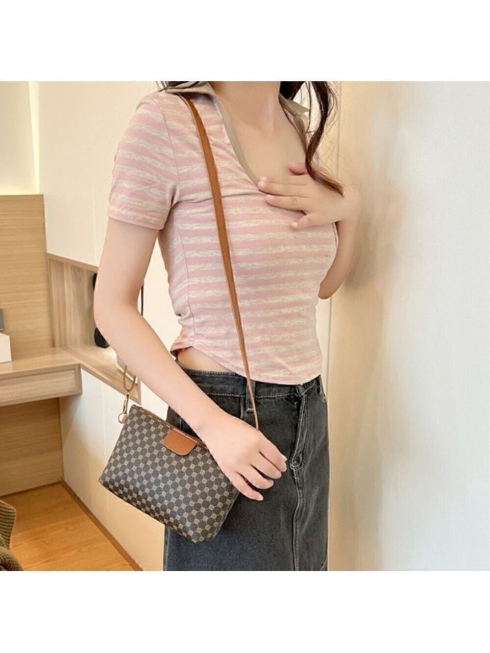 Mini Vegan Leather Print Monogram Square Zipper Crossbody - Picture 6 of 17